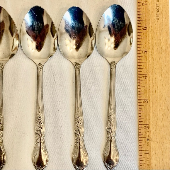 5 Piece Utica Thailand Stainless Steel Spoons Teaspoons 6.75" Glossy Scrolls Set - Picture 3 of 10